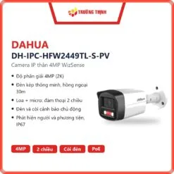 Camera IP 4MP Dahua DH-IPC-HFW2449TL-S-PV thân ngoài trời, đèn kép, đàm thoại 2 chiều