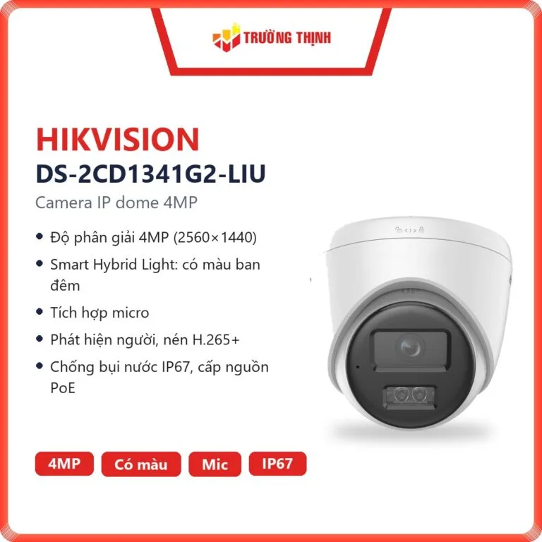 Camera IP bán cầu 4MP Hikvision DS-2CD1341G2-LIU đèn kép, có mic
