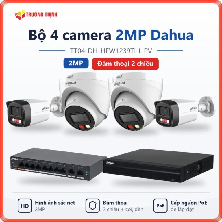 Trọn bộ 4 camera IP 2MP Dahua đàm thoại 2 chiều TT04-DH-HFW1239TL1-PV