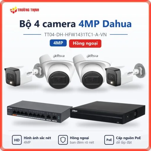 Trọn bộ 4 camera IP 4MP Dahua hồng ngoại TT04-DH-HFW1431TC1-A-VN