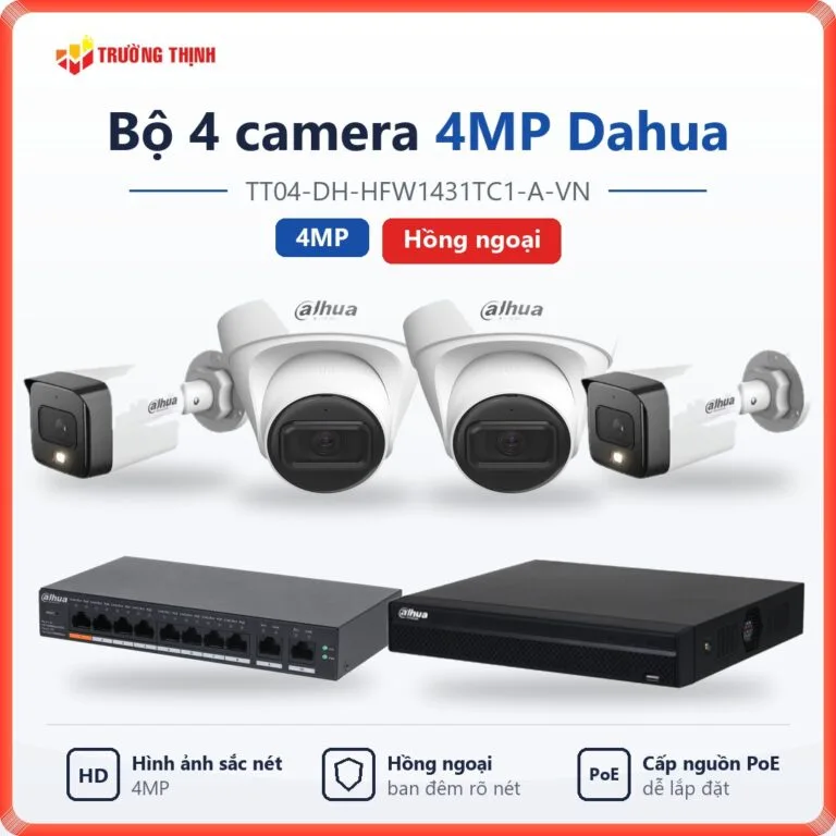 Trọn bộ 4 camera IP 4MP Dahua hồng ngoại TT04-DH-HFW1431TC1-A-VN