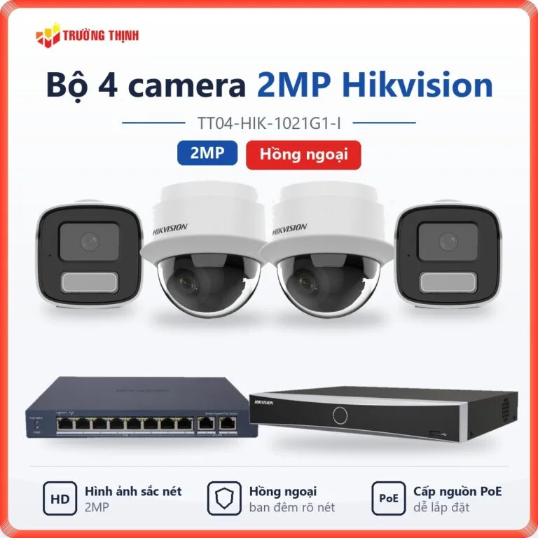 Trọn bộ 4 camera IP 2MP Hikvision hồng ngoại TT04-HIK-1021G1-I