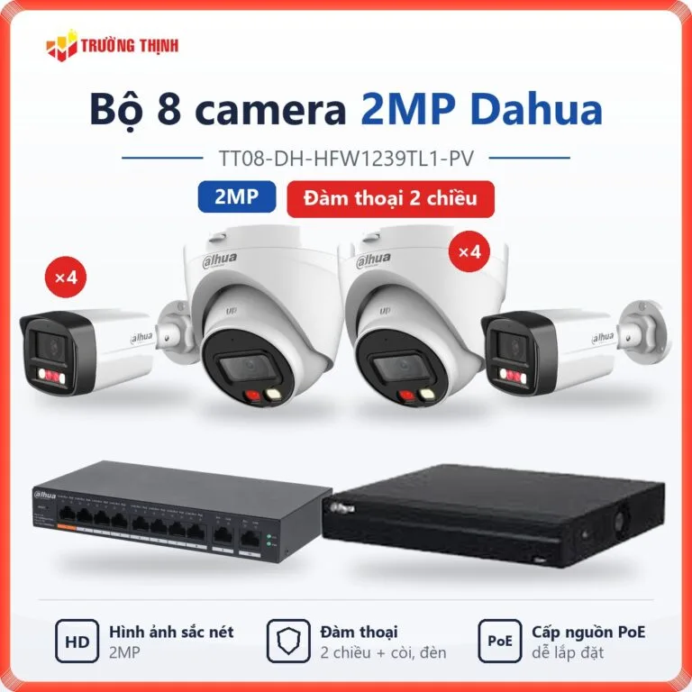 Trọn bộ 8 camera IP 2MP Dahua đàm thoại 2 chiều TT08-DH-HFW1239TL1-PV