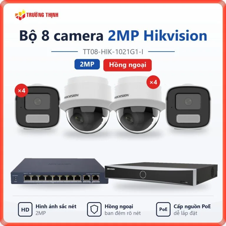 Trọn bộ 8 camera IP 2MP Hikvision hồng ngoại TT08-HIK-1021G1-I