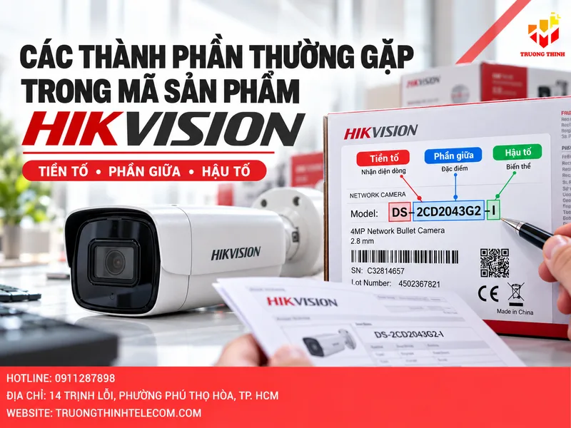 Các thành phần thường gặp trong mã sản phẩm Hikvision