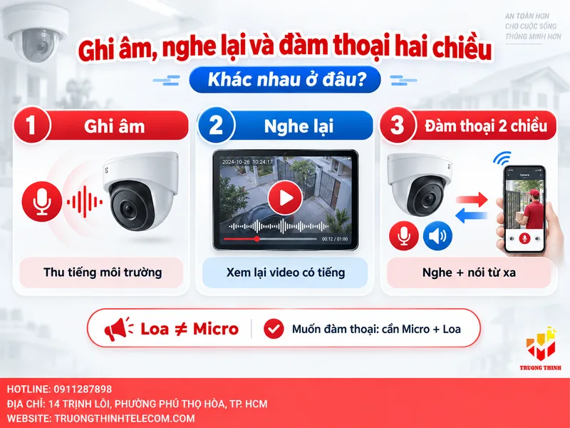 Ghi âm, nghe lại và đàm thoại hai chiều khác nhau ở đâu?
