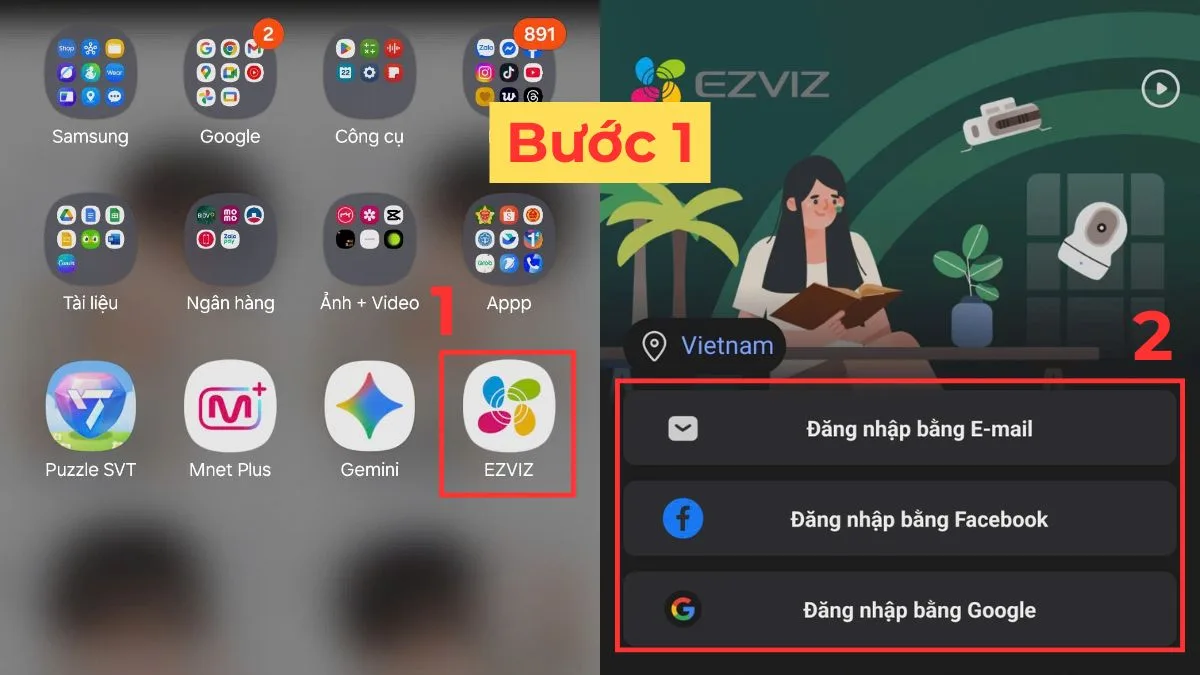 Mở app EZVIZ và truy cập vào camera đang quản lý