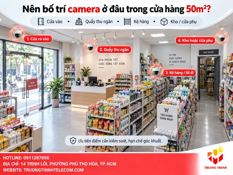 Nên bố trí camera ở đâu trong cửa hàng 50m2?