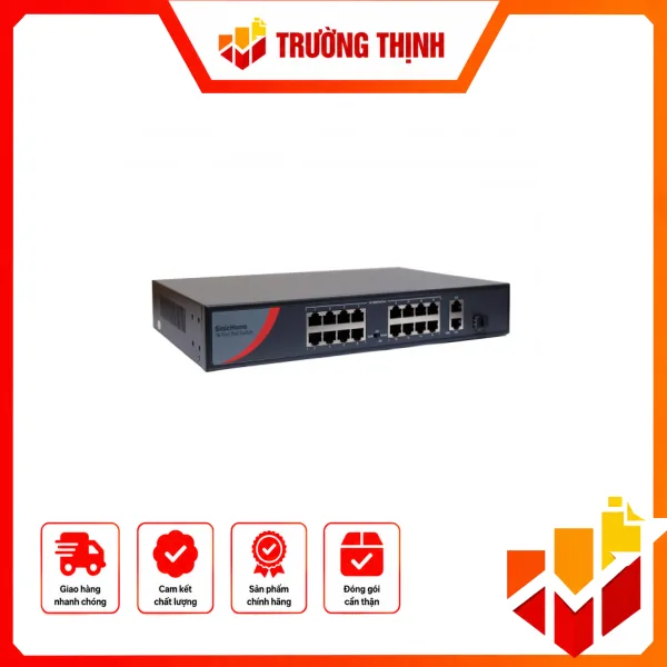 Switch mạng 16 cổng PoE 100M, 2 cổng uplink 10/100/1000M , 1 cổng UPLINK GIGABIT SFP Fiber Port – SN-5116P-E