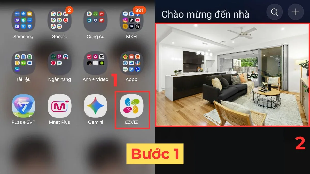 Từ màn hình xem camera trên ứng dụng EZVIZ
