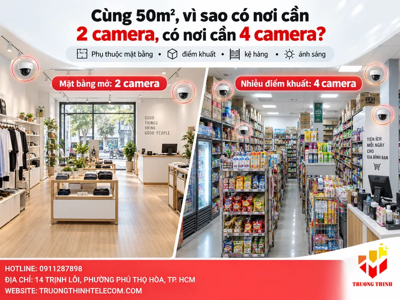 Vì sao cùng 50m2 nhưng có cửa hàng cần 2 camera, có nơi cần 4 camera?