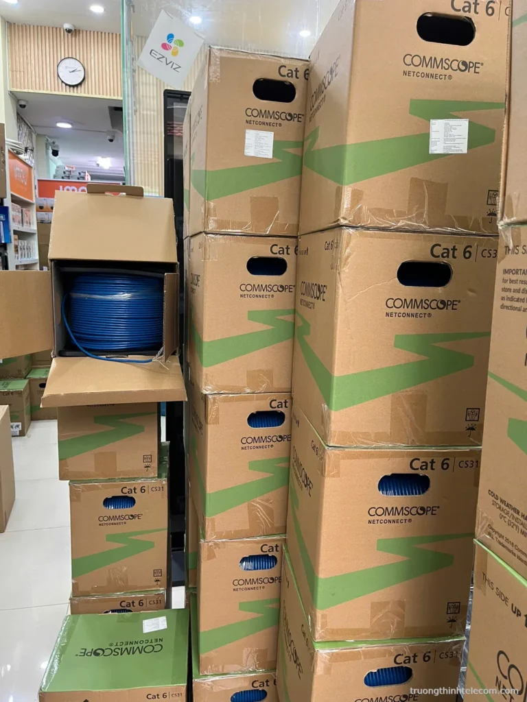 Cáp mạng CommScope Cat6 UTP thùng 305m – ảnh thực tế tại Trường Thịnh Telecom