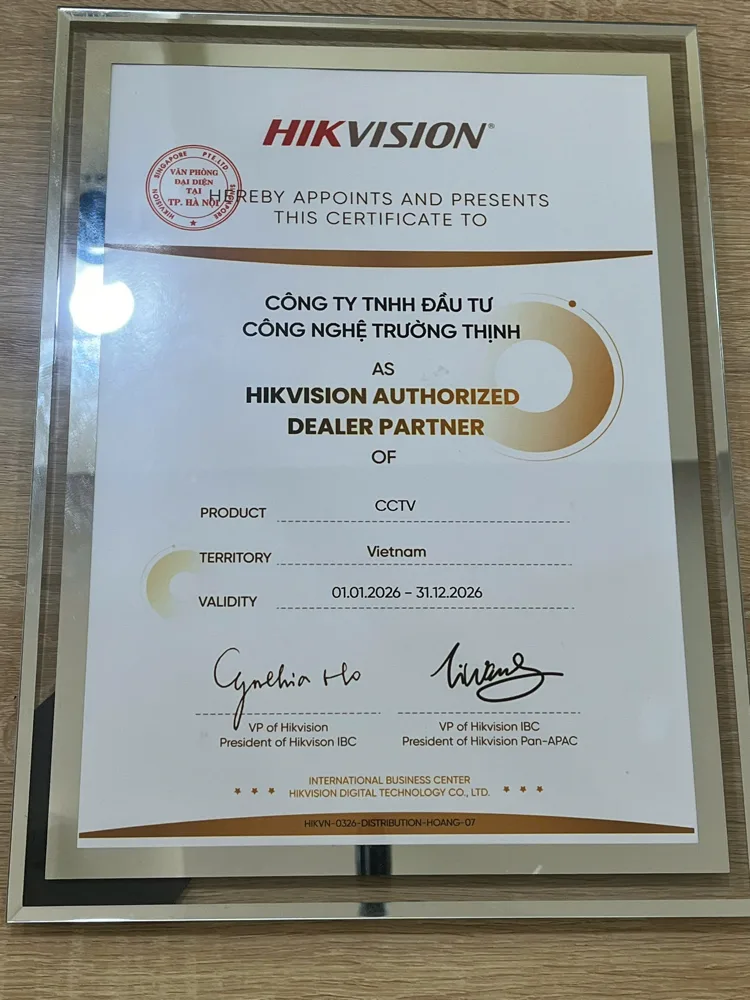 Chứng nhận Hikvision Authorized Dealer Partner 2026 của Trường Thịnh