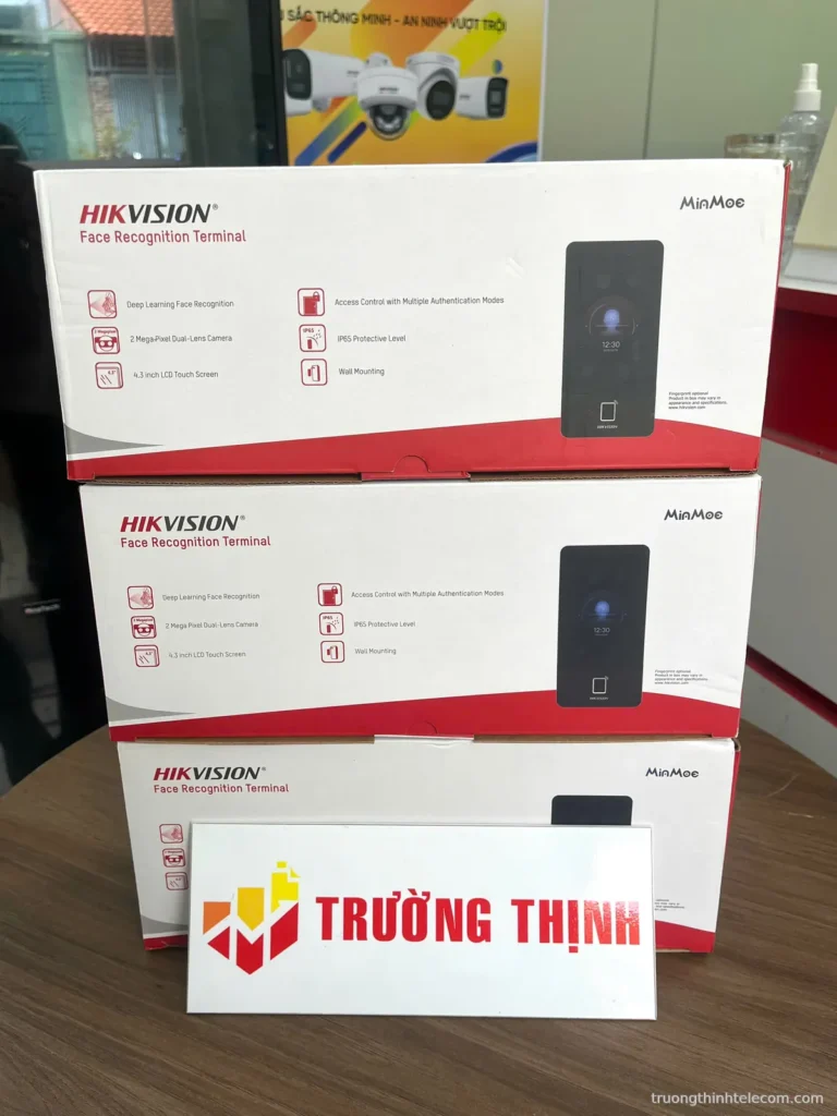 Máy chấm công khuôn mặt Hikvision MinMoe – ảnh thực tế tại Trường Thịnh Telecom