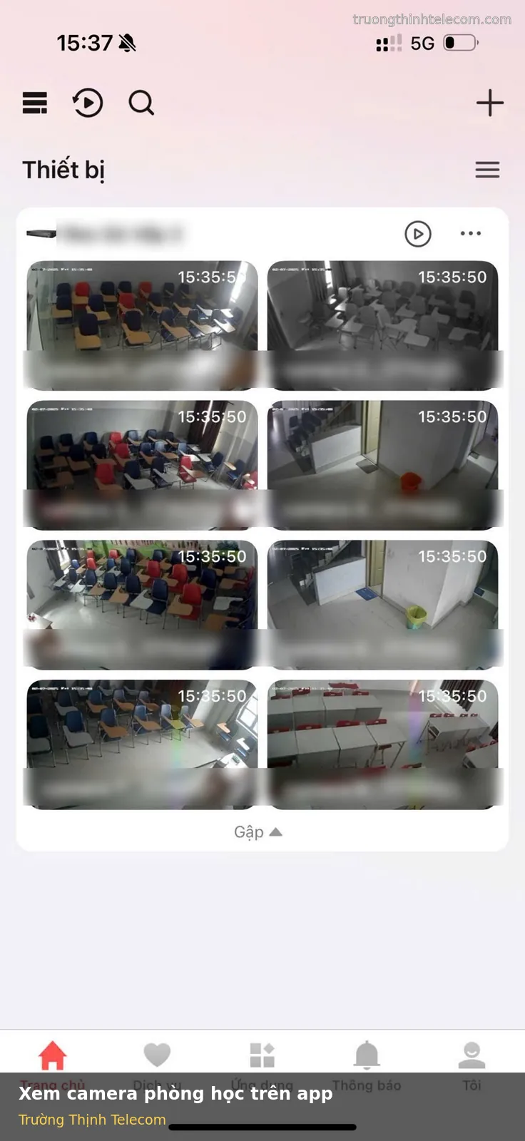 Ứng dụng điện thoại xem 8 camera phòng học tại trung tâm đào tạo