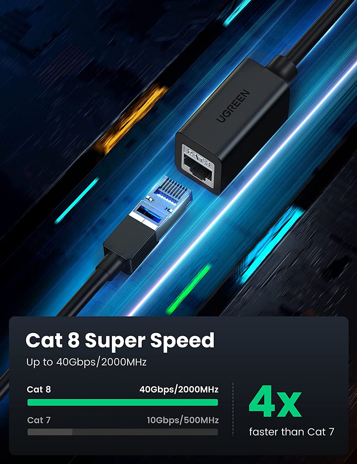 Cáp nối dài mạng LAN CAT 8 dài 0.5m Ugreen 40497 Cáp nối dài mạng LAN CAT 8 dài 0.5m Ugreen 40497