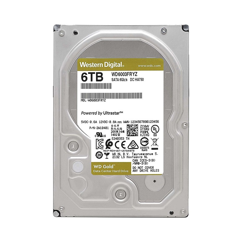 Ổ cứng WD HDD GOLD 6TB 3.5" Sata3 256MB WD6003FRYZ