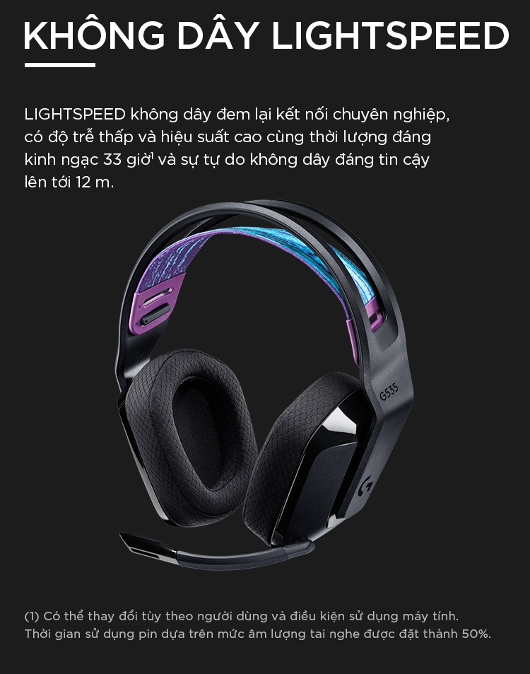 HEADSET Logitech G535 LIGHTSPEED WIRELESS gaming/đen (BLACK) - ảnh 2