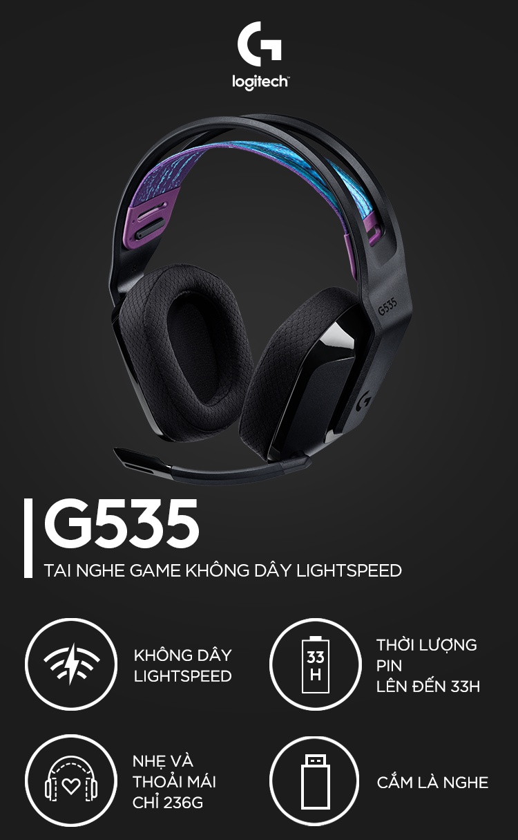 HEADSET Logitech G535 LIGHTSPEED WIRELESS gaming/đen (BLACK)