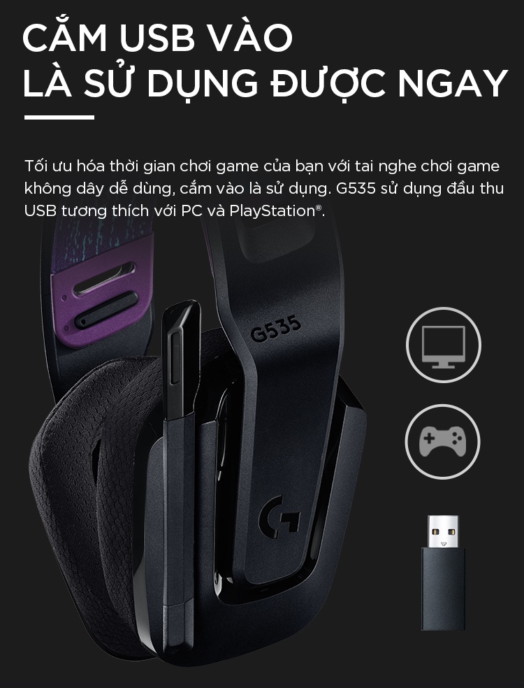 HEADSET Logitech G535 LIGHTSPEED WIRELESS gaming/đen (BLACK) - ảnh 4