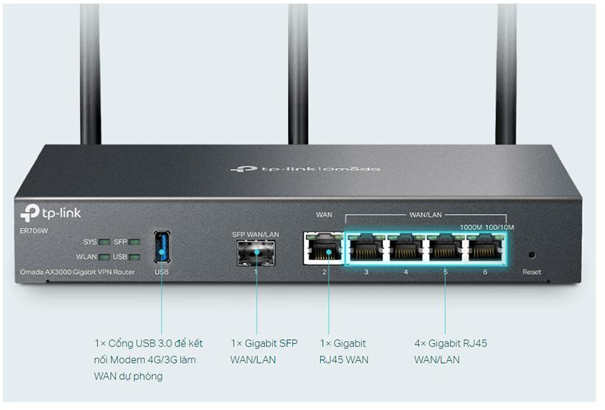 Cân bằng tải Tp-Link ER706W VPN Gigabit Omada - Chuẩn WiFi 6 AX3000