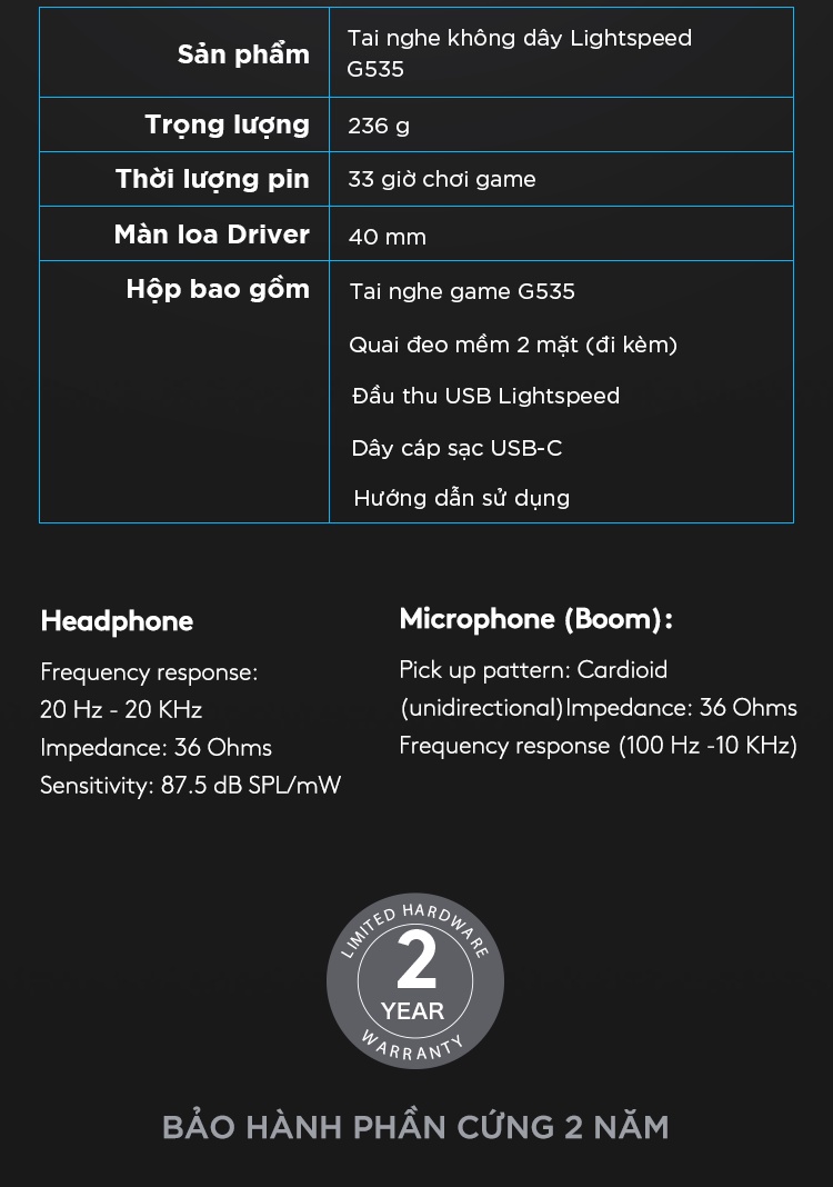 HEADSET Logitech G535 LIGHTSPEED WIRELESS gaming/đen (BLACK) - ảnh 9
