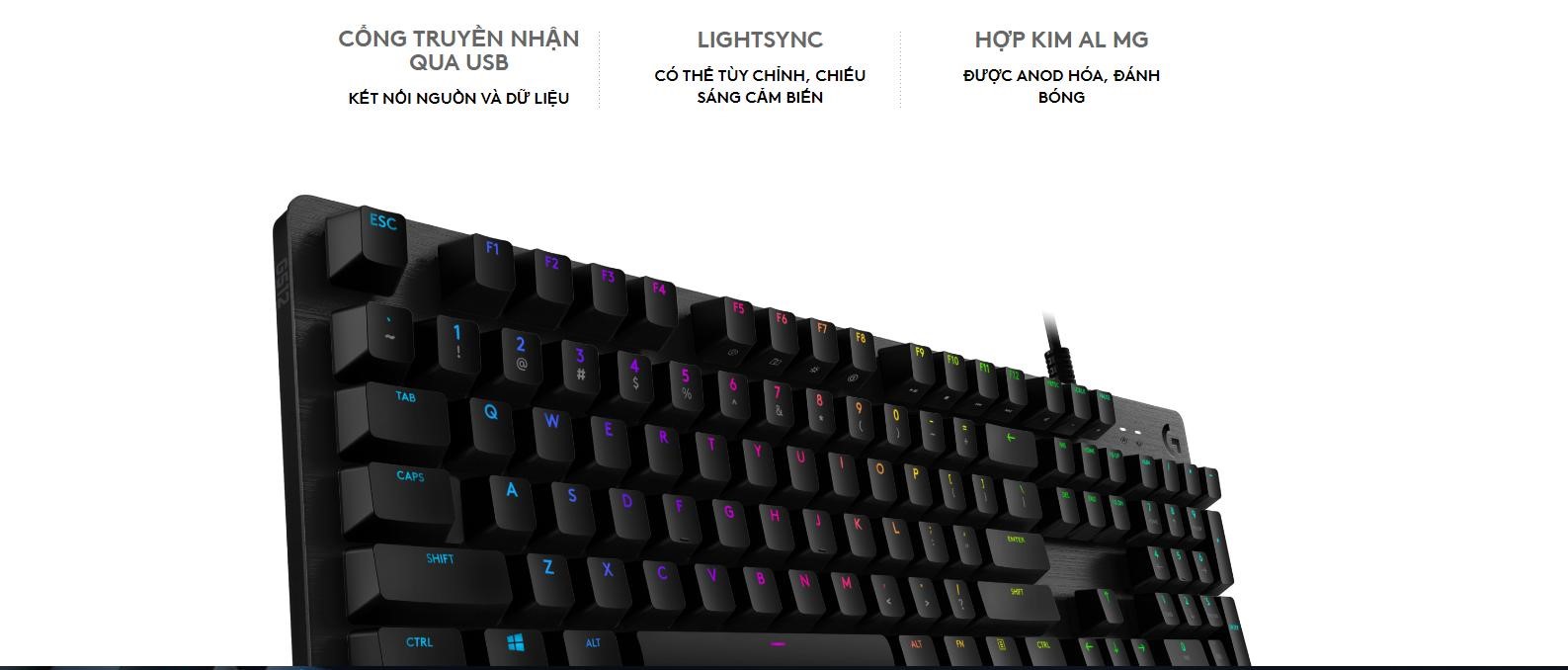 Bàn phím Game Logitech G512 lightsync rgb mechanical GX blue/clicky Đen - ảnh 2