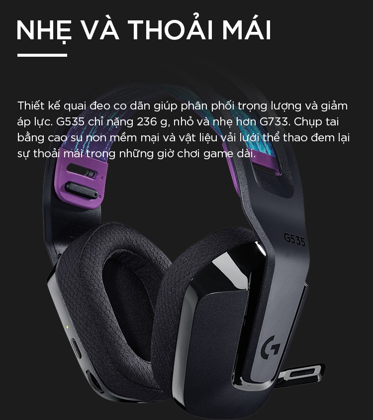 HEADSET Logitech G535 LIGHTSPEED WIRELESS gaming/đen (BLACK) - ảnh 3