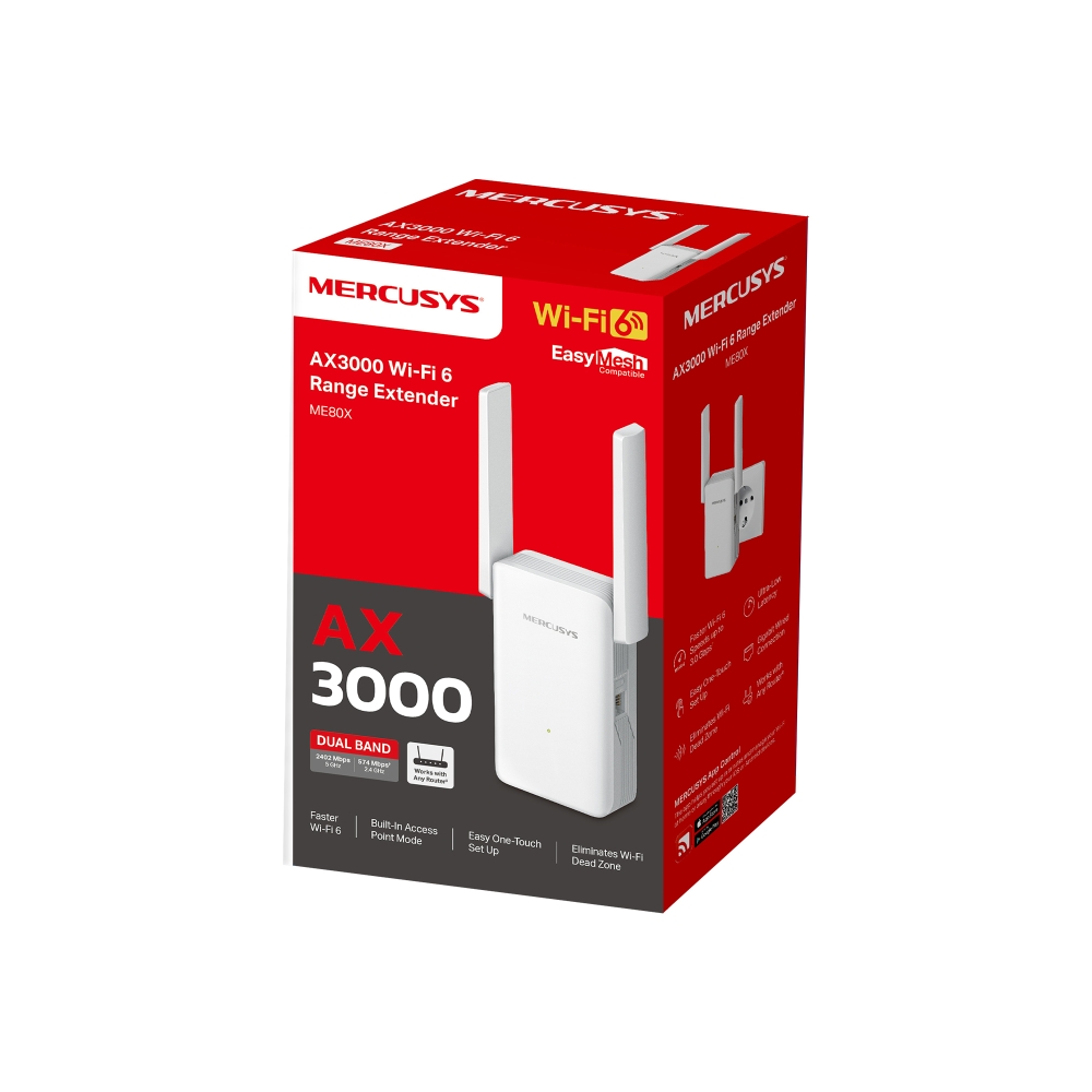 Bộ mở rộng sóng Wifi 6 AX3000 Mercusys ME80X