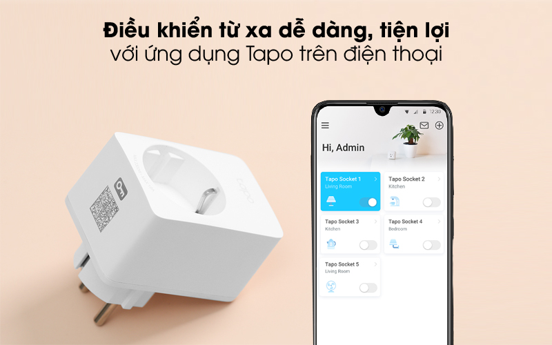 Dễ dàng điều khiển từ xa - Ổ Cắm Điện Thông Minh 1 Lỗ TP-Link Tapo P100 Trắng