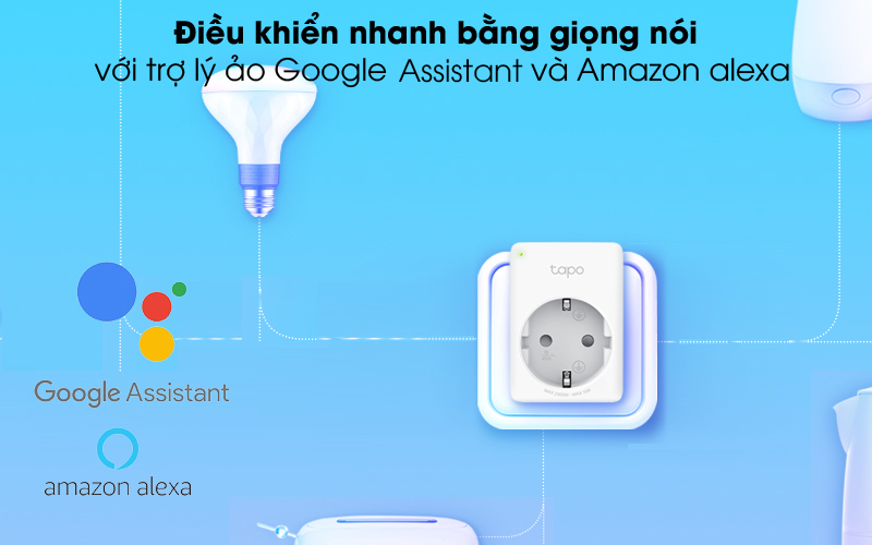 Điều khiển giọng nói - Ổ Cắm Điện Thông Minh 1 Lỗ TP-Link Tapo P100 Trắng