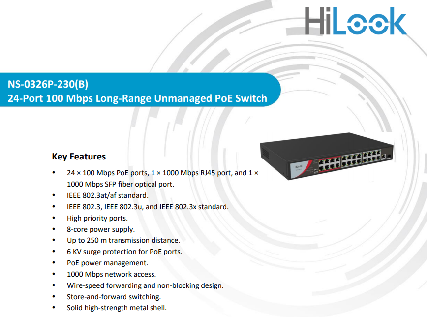 Switch PoE 24 Port HiLook NS-0324-230 (B)