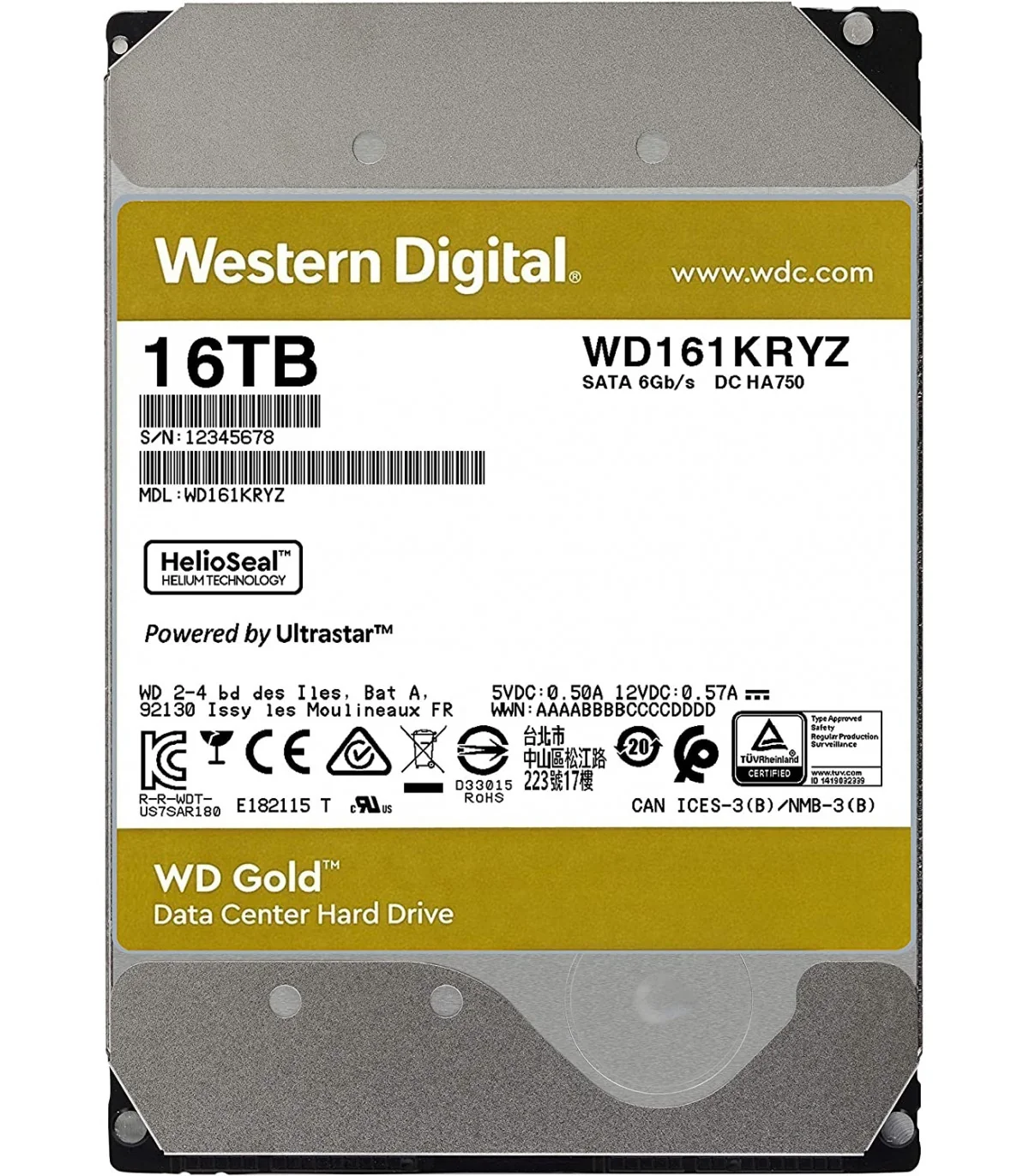 Ổ cứng WD HDD GOLD 16TB 3.5" Sata3 512MB WD161KRYZ