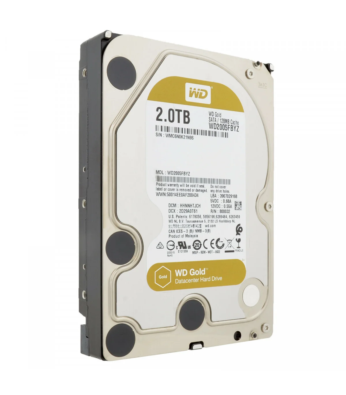 Ổ cứng WD HDD GOLD 2TB 3.5" Sata3 128MB WD2005FBYZ